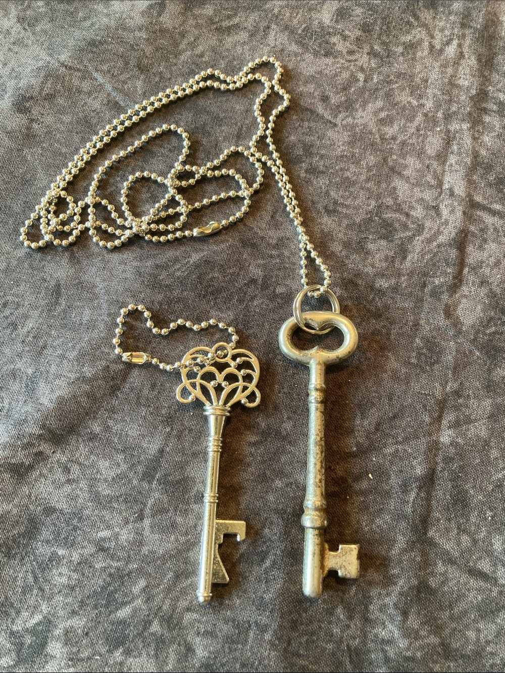 Silver-Tone Skeleton Key Necklace & Keychain Set